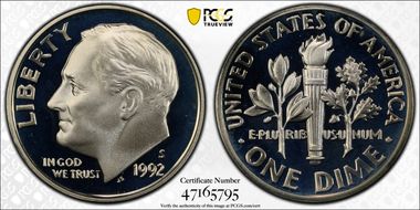 1992-S 10C Silver PR69DCAM