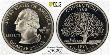 1999-S 25C Connecticut Silver PR69DCAM