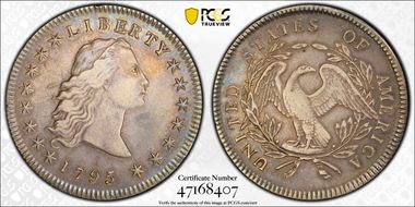 1795 $1 Flowing Hair, 3 Leaves XF40