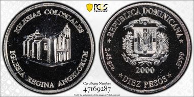 2000 10 Peso Iglesia Regina Angelorum Ag MS67