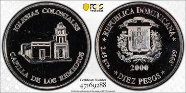 2000 10 Peso Capilla de los Remedios Ag MS66