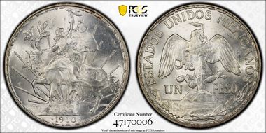 1910 Peso Caballito KM-453  Ag MS65