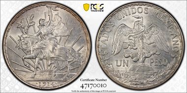 1914 Peso Caballito KM-453  Ag MS62