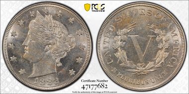 1883 5C No CENTS AU58