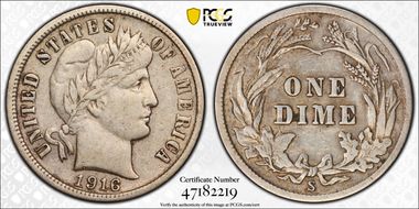 1916-S 10C Barber VF35