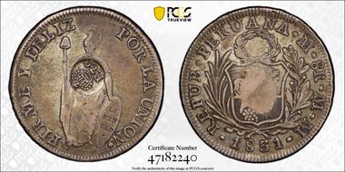 (1832-34) 8 R KM-83 C/M on Peru 8R N1