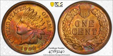 1908 1C MS66RB
