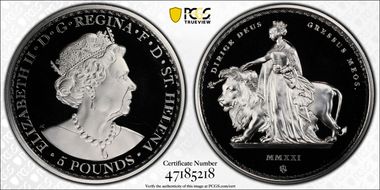 2021 £5 Una and the Lion 5oz Ag Classical Design PR69DCAM