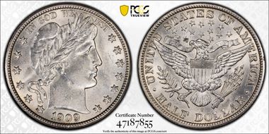 1909-S 50C Inverted Mintmark, FS-501 AU58