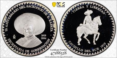 1994-Mo Medal Zapata 75th Anniversary Ag PR68DCAM