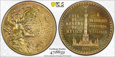 1994-Mo Medal Tradition, Prestige & Quality Mexico Mint Brass SP63