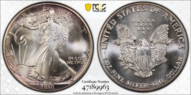 1990 $1 Silver Eagle MS68