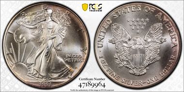 1991 $1 Silver Eagle MS67