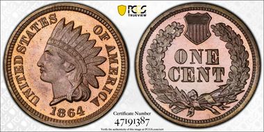 1864 1C Copper Nickel PR65CAM