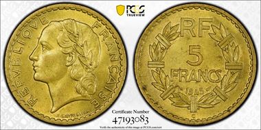 1945-C 5 Fr Gad-761a F-337 Br-Al MS63