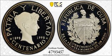 1998 Medal 100th Ann. of the Peso Ag PR68DCAM