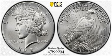 2021 $1 Peace Dollar 100th Anniversary MS70
