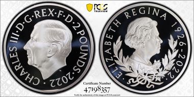 2022 £2 Elizabeth II Memorial .999 Ag Single Mature Bust PR70DCAM