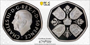 2022 50p Elizabeth II Memorial .925 Ag 1953 Coronation Crown Rev PR70DCAM