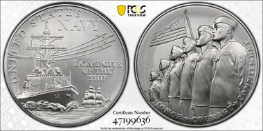 (2023-P) Medal U.S. Navy Matte 1oz Ag First Strike MS70
