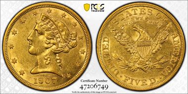 1907 $5 AU55