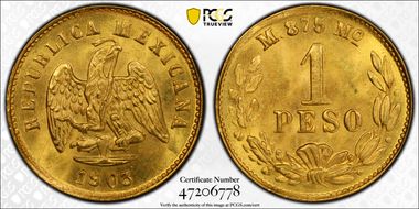 1903-Mo M Peso KM-410.5   Au Small Date MS66