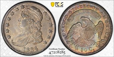 1834 50C Large Date, Small Letters AU55