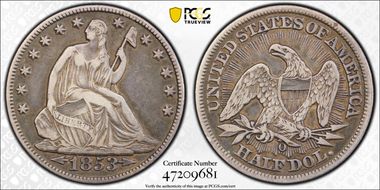1853-O 50C Arrows and Rays N1