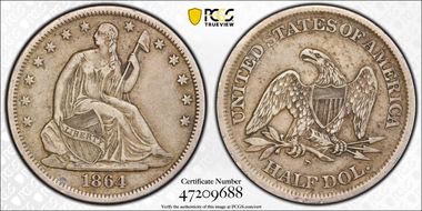 1864-S 50C WB-4 Small Wide Broken S VF35