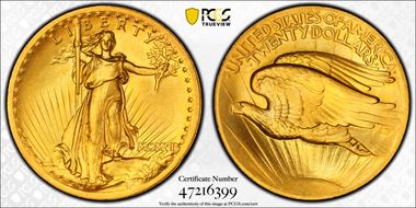 1907 $20 High Relief, Wire Edge MS67+