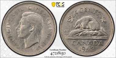 1942 5C Nickel AU53