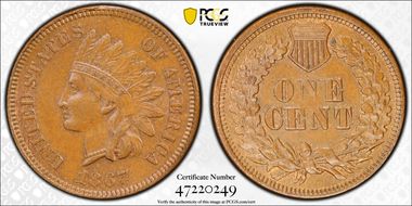 1867 1C AU58+ BN