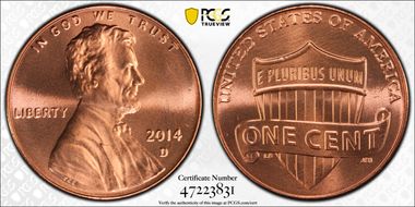 2014-D 1C Shield MS67+ RD