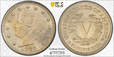 1883 5C No CENTS MS64