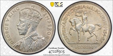 1934-35 Florin Centennial KM-33  Ag MS64