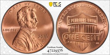 2016-D 1C Shield MS67+ RD