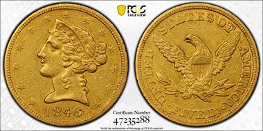 1846 $5 Large Date XF45