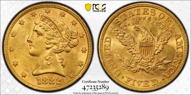 1882 $5 MS62
