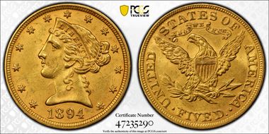 1894 $5 MS62