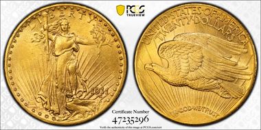 1911-D $20 MS62