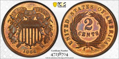 1864 2C Large Motto MS64RB