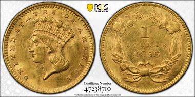 1856 G$1 Slanted 5 MS62