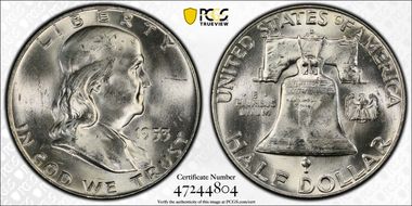 1953-D 50C Obv Die Clash FS-402 MS64FBL