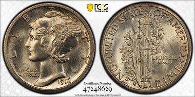1916-S 10C Mercury MS65FB