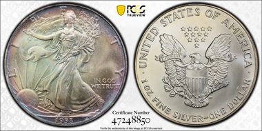 1993 $1 Silver Eagle MS68