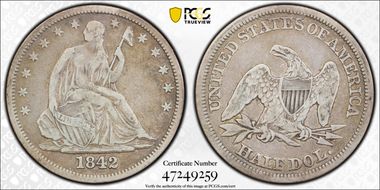 1842 50C Medium Date N1