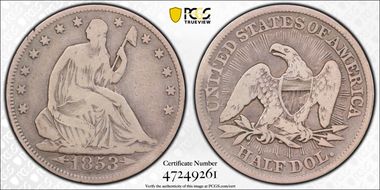 1853 50C Arrows & Rays VG10