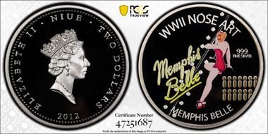 2012 $2 Memphis Belle WWII Nose Art Colorized PR69DCAM