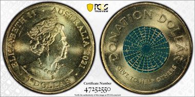 2021 $1 Donation Dollar Colorized MS64