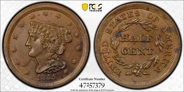 1855 1/2C MS62BN